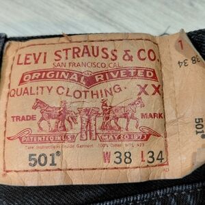 Levi's 501 Original Button Fly  Men's Black Denim Regular Straight  SIZE 38×34